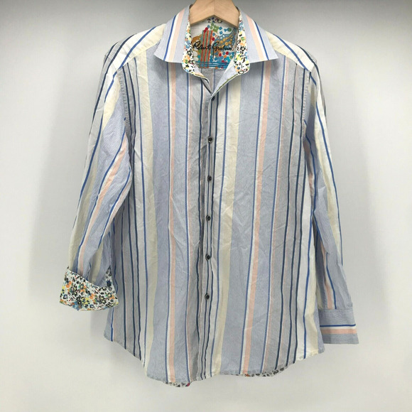 Robert Graham Shirt Mens Medium Classic Fit Striped Button Down Contrast Cuff - Picture 1 of 13